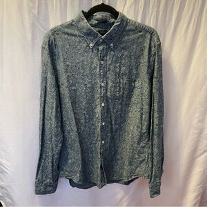 J Crew Men's Slim Fit Blue Floral Paisley Button Down Cotton Dress Shirt Size XL